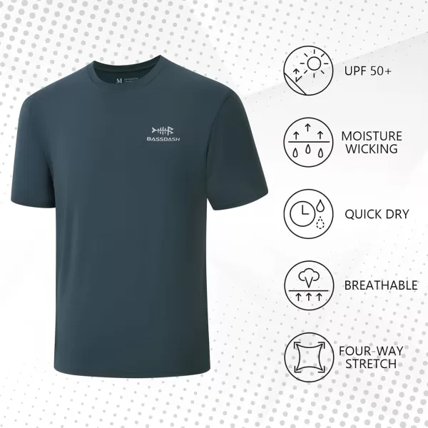 imageBASSDASH Mens UPF 50 Short Sleeve Fishing Shirts Performance Cooling UV Sun Protection Hiking TShirtsSlate Blue