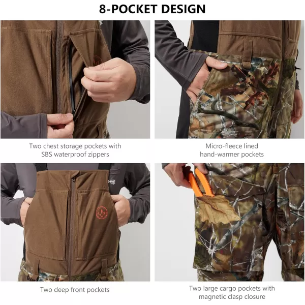 imageBASSDASH Splice II Mens Insulated Waterproof Camo Hunting Bibs Ripstop Fishing PantsAutumn Forest