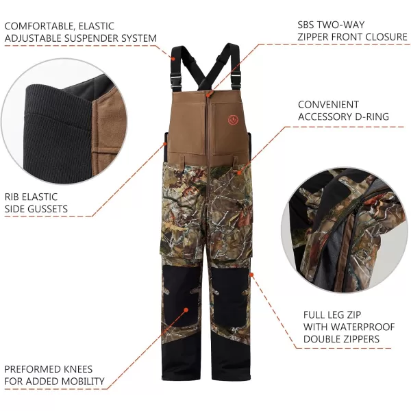 imageBASSDASH Splice II Mens Insulated Waterproof Camo Hunting Bibs Ripstop Fishing PantsAutumn Forest