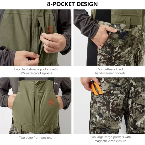 imageBASSDASH Splice II Mens Insulated Waterproof Camo Hunting Bibs Ripstop Fishing PantsGrunge Camo