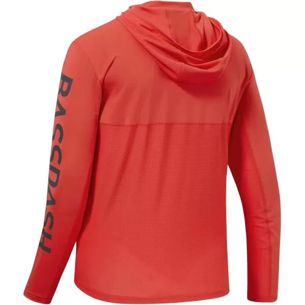 imageBASSDASH UPF 50 Mens UV Sun Protection Long Sleeve Performance Fishing Hoodie Hooded ShirtsCoral RedDark Grey