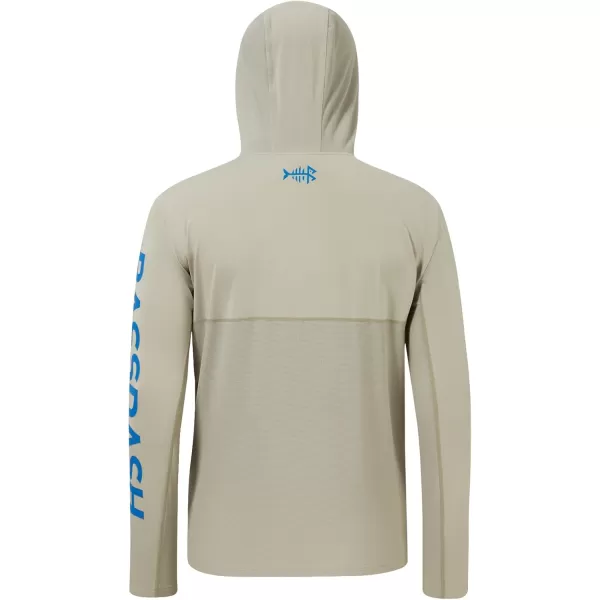 imageBASSDASH UPF 50 Mens UV Sun Protection Long Sleeve Performance Fishing Hoodie Hooded ShirtsLight KhakiVivid Blue