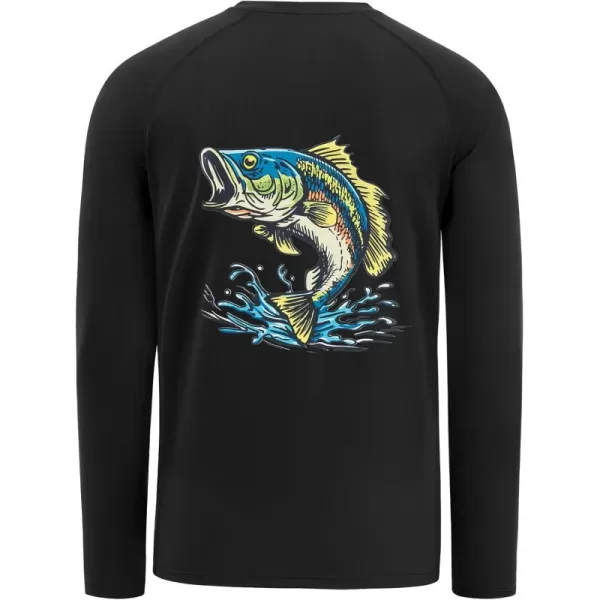 imageBASSDASH Mens Fish Graphic UPF 50 Long Sleeve Fishing Shirts Sun Protection Breathable Moisture Wicking TShirtBlackLargemouth Bass