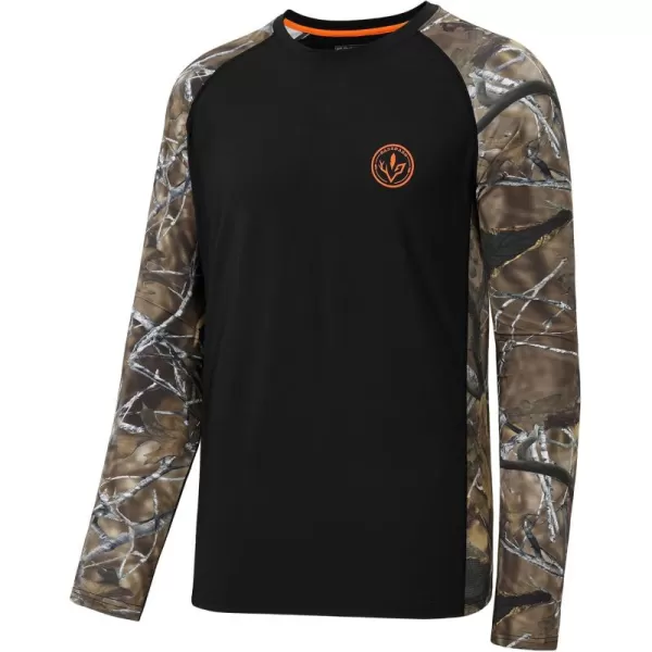 imageBASSDASH Mens Lightweight Camo Hunting Shirt UPF 50 Sun Protection Long Sleeve Hiking Fishing Performance Tee Mesh PanelsBlackAutumn Forest