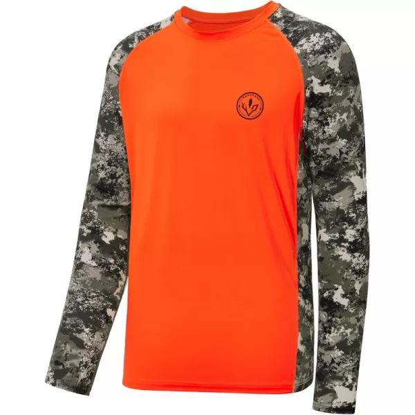 imageBASSDASH Mens Lightweight Camo Hunting Shirt UPF 50 Sun Protection Long Sleeve Hiking Fishing Performance Tee Mesh PanelsBlaze OrangeGrunge Camo