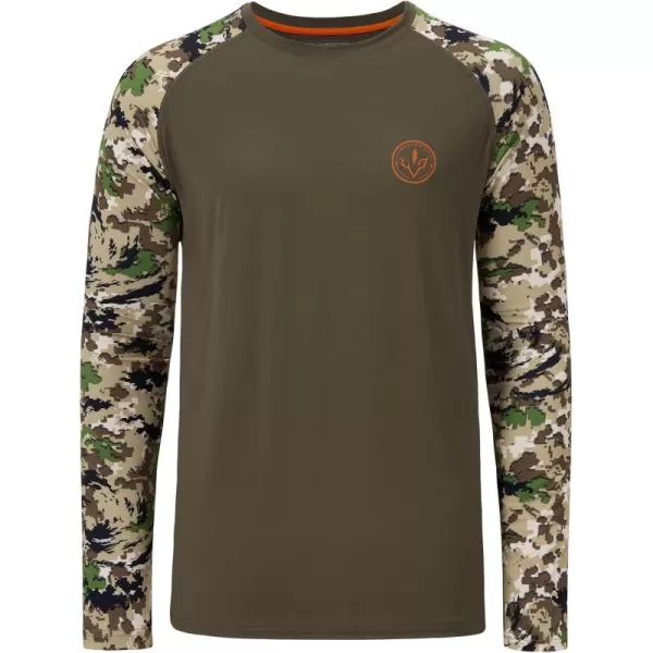 imageBASSDASH Mens Lightweight Camo Hunting Shirt UPF 50 Sun Protection Long Sleeve Hiking Fishing Performance Tee Mesh PanelsBrownAutumn Forest