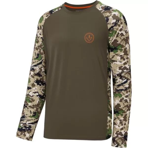 imageBASSDASH Mens Lightweight Camo Hunting Shirt UPF 50 Sun Protection Long Sleeve Hiking Fishing Performance Tee Mesh PanelsBrownHighland