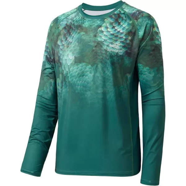 imageBASSDASH Mens UPF 50 Camo Fishing Shirt Quick Dry Long Sleeve Kayaking Hiking TShirtsGreen Scales Gradient