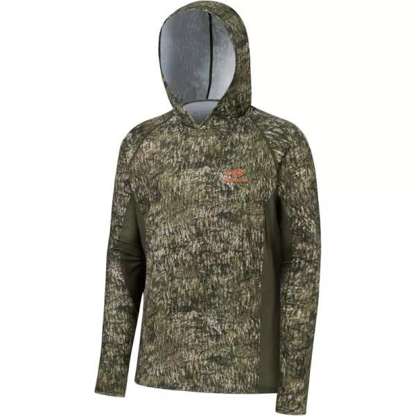 imageBASSDASH Mens UPF 50 Lightweight Hunting Camo Hoodie Quick Dry Performance Long Sleeve Fishing Shirt with Hood FS30MMossy Wood