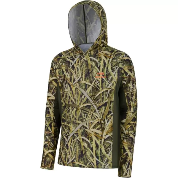 imageBASSDASH Mens UPF 50 Lightweight Hunting Camo Hoodie Quick Dry Performance Long Sleeve Fishing Shirt with Hood FS30MReeds