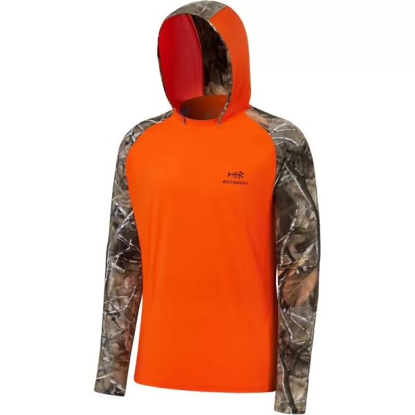imageBASSDASH Mens UPF 50 Performance Fishing Shirt Cooling Hoodie Camo Long Sleeve FS17MBlaze OrangeAutumn Forest