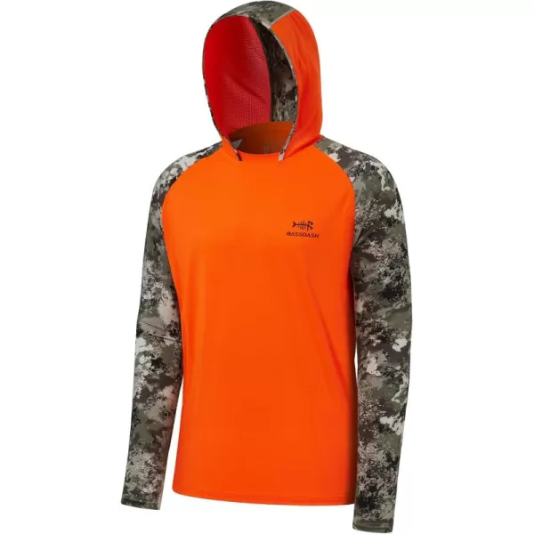 imageBASSDASH Mens UPF 50 Performance Fishing Shirt Cooling Hoodie Camo Long Sleeve FS17MBlaze OrangeGrunge Camo