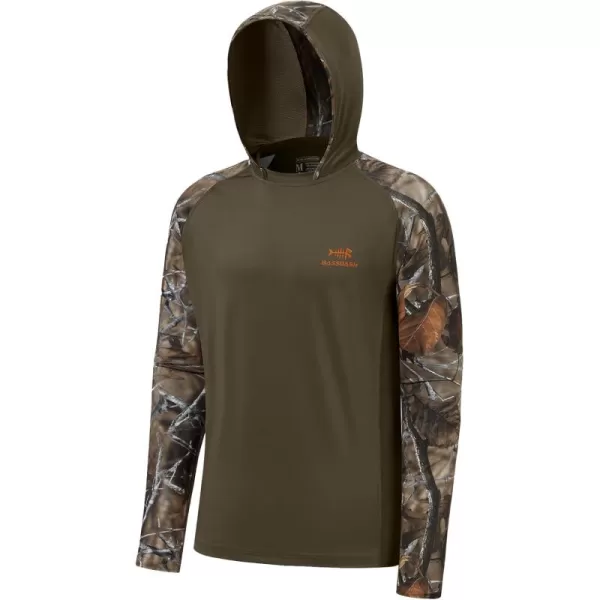 imageBASSDASH Mens UPF 50 Performance Fishing Shirt Cooling Hoodie Camo Long Sleeve FS17MBrownAutumn Forest