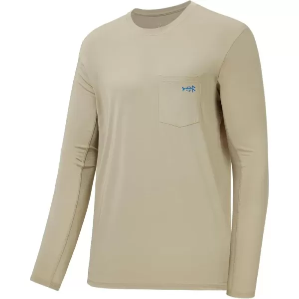 imageBASSDASH Mens UPF 50 Performance Long Sleeve TShirt UV Sun Protection Fishing Hiking Sports ShirtsLight KhakiVivid Blue Logo
