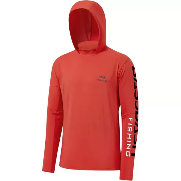 imageBASSDASH UPF 50 Mens UV Sun Protection Long Sleeve Performance Fishing Hoodie Hooded ShirtsCoral RedDark Grey