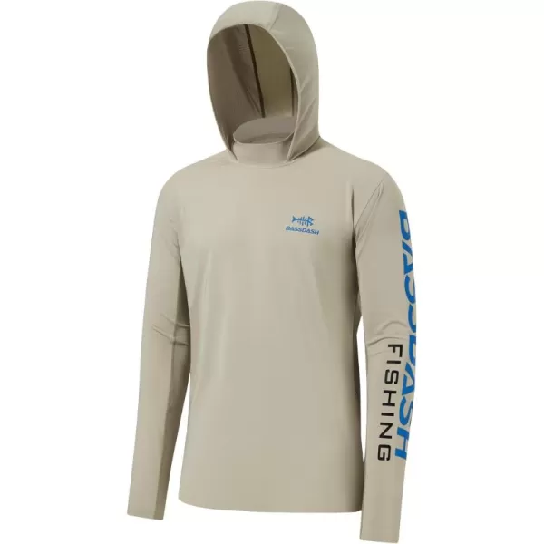 imageBASSDASH UPF 50 Mens UV Sun Protection Long Sleeve Performance Fishing Hoodie Hooded ShirtsLight KhakiVivid Blue
