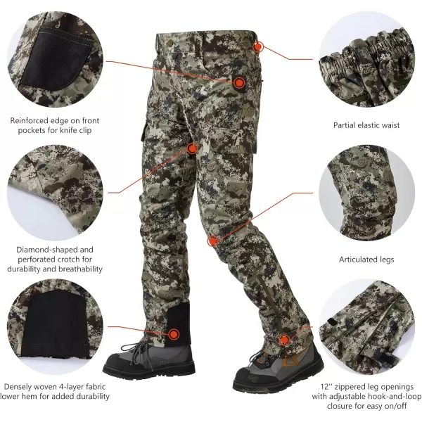 imageBASSDASH Walker Mens Waterproof Breathable Hunting Pants with Silent Outer Fabric for Fishing Turkey UplandGrunge Camo