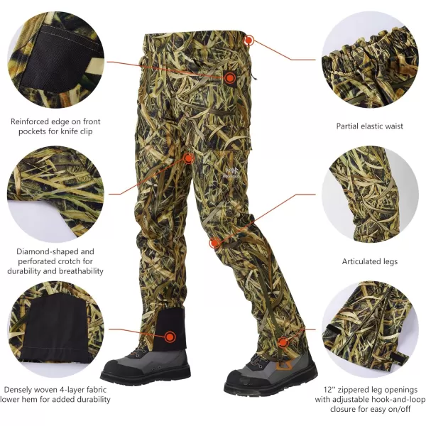 imageBASSDASH Walker Mens Waterproof Breathable Hunting Pants with Silent Outer Fabric for Fishing Turkey UplandReeds