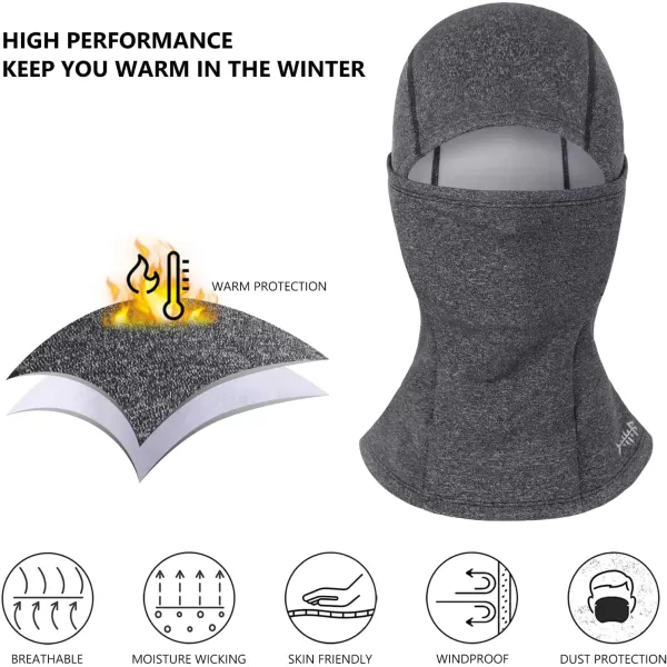 imageBASSDASH Winter Balaclava Fleece Ski Mask Ninja Hood Neck Warmer Fishing HuntingDark Heather Grey