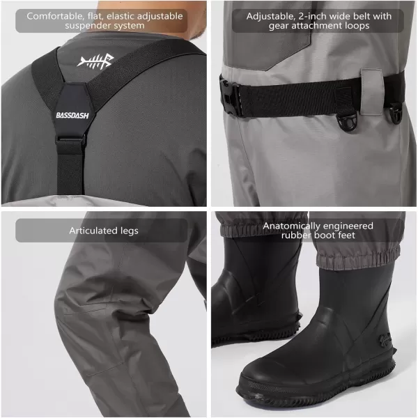 imageBASSDASH FW08 Mens Breathable Waders Waterproof Fly Fishing Chest FishingGrey