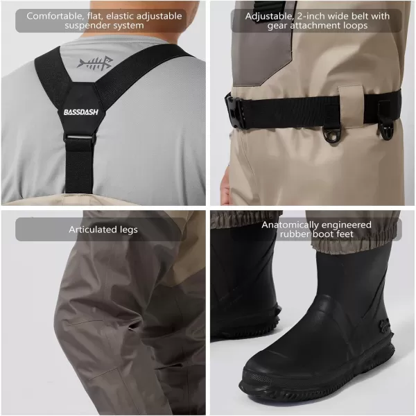 imageBASSDASH FW08 Mens Breathable Waders Waterproof Fly Fishing Chest FishingKhaki