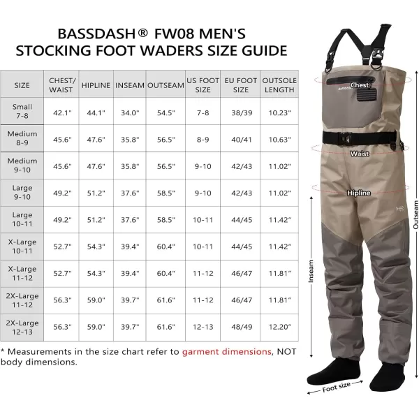 imageBASSDASH FW08 Mens Breathable Waders Waterproof Fly Fishing Chest FishingKhaki