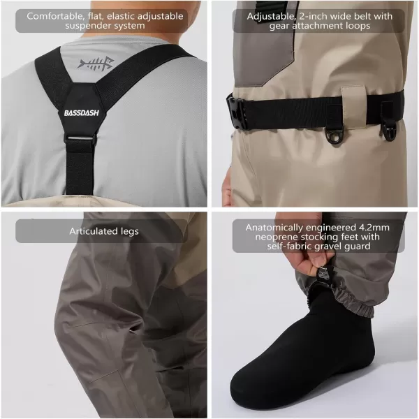 imageBASSDASH FW08 Mens Breathable Waders Waterproof Fly Fishing Chest FishingKhaki