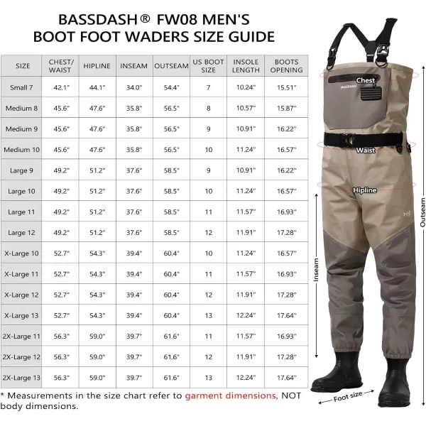 imageBASSDASH FW08 Mens Breathable Waders Waterproof Fly Fishing Chest FishingKhaki