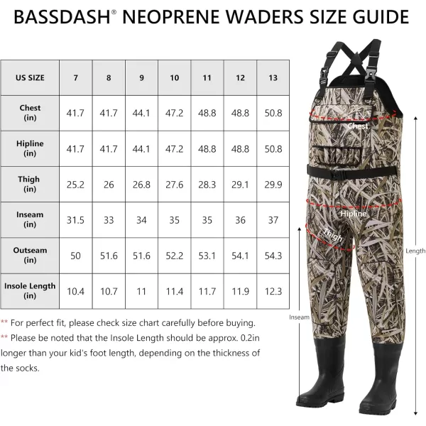 imageBASSDASH Mens Neoprene Waders Black Reeds Camo for Fishing Hunting with Rubber Boots Foot Waterproof Chest WadersDried Reeds