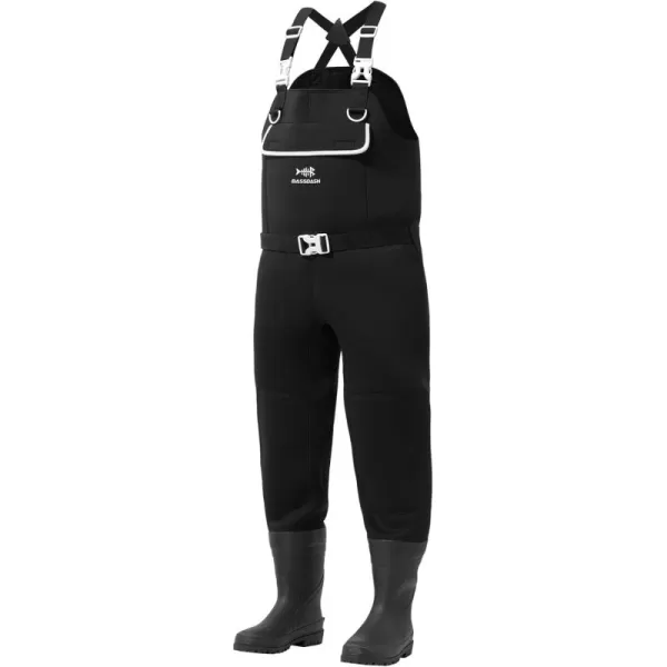 imageBASSDASH Mens Neoprene Waders Black Reeds Camo for Fishing Hunting with Rubber Boots Foot Waterproof Chest WadersBlack