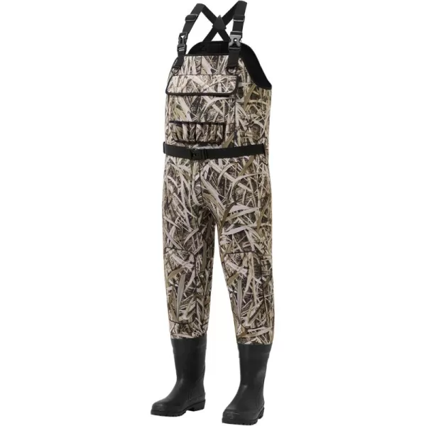 imageBASSDASH Mens Neoprene Waders Black Reeds Camo for Fishing Hunting with Rubber Boots Foot Waterproof Chest WadersDried Reeds