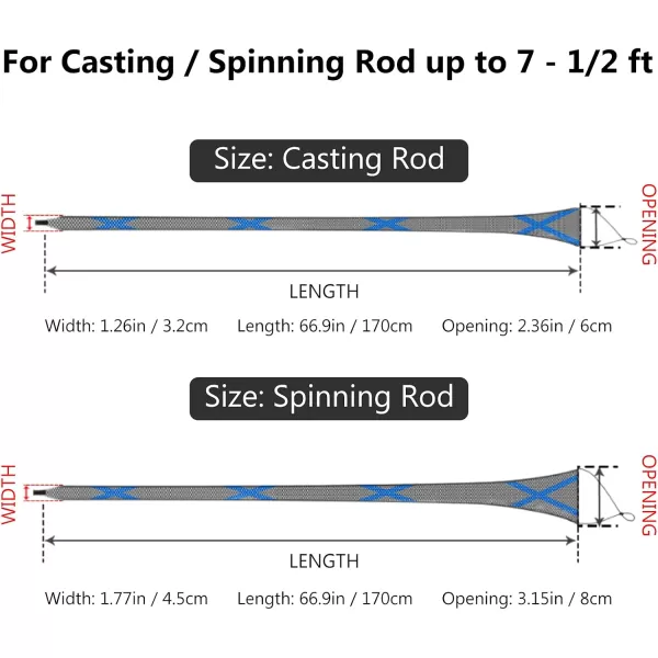 imageBASSDASH Casting Spinning Fishing Rod Sleeves Protective Rod Socks for Fishing Poles Up to 712ftBlack  Blue  2pcs