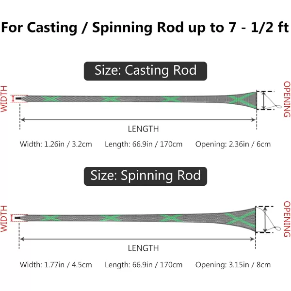 imageBASSDASH Casting Spinning Fishing Rod Sleeves Protective Rod Socks for Fishing Poles Up to 712ftBlack  Green  2pcs