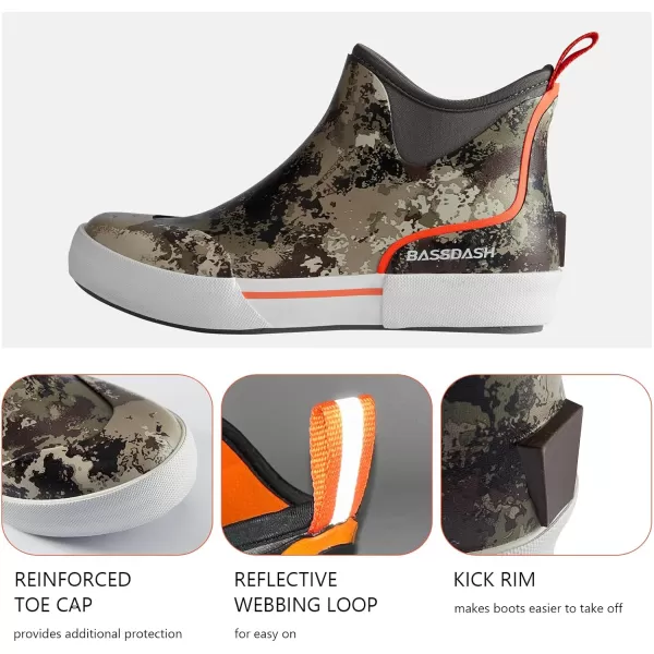 imageBASSDASH Mens 45quot Waterproof Fishing Deck Boots AntiSlip Rubber Ankle Boots Rain Shoes for Boating Gardening WorkingGrunge Camo