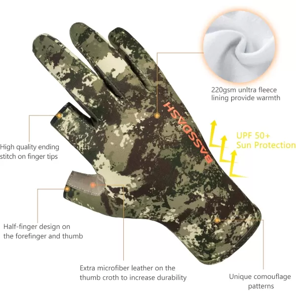 imageBASSDASH Unisex Fingerless Fleece Liner Camo Hunting Gloves for Cold Weather UPF 50 Lightweight Fishing Photography HG06Grunge Camo