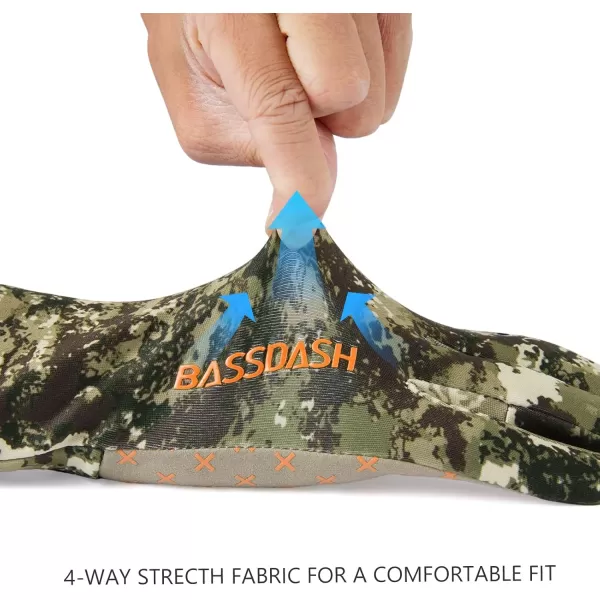 imageBASSDASH Unisex Fingerless Fleece Liner Camo Hunting Gloves for Cold Weather UPF 50 Lightweight Fishing Photography HG06Grunge Camo