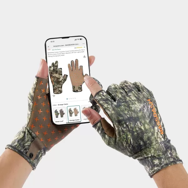 imageBASSDASH Unisex Fingerless Fleece Liner Camo Hunting Gloves for Cold Weather UPF 50 Lightweight Fishing Photography HG06Mossy Wood