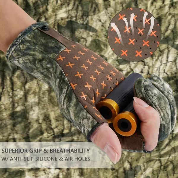 imageBASSDASH Unisex Fingerless Fleece Liner Camo Hunting Gloves for Cold Weather UPF 50 Lightweight Fishing Photography HG06Mossy Wood