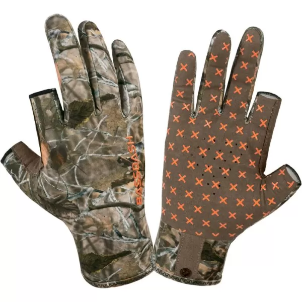 imageBASSDASH Unisex Fingerless Fleece Liner Camo Hunting Gloves for Cold Weather UPF 50 Lightweight Fishing Photography HG06Autumn Forest