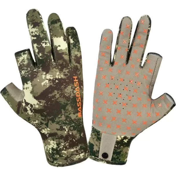 imageBASSDASH Unisex Fingerless Fleece Liner Camo Hunting Gloves for Cold Weather UPF 50 Lightweight Fishing Photography HG06Grunge Camo