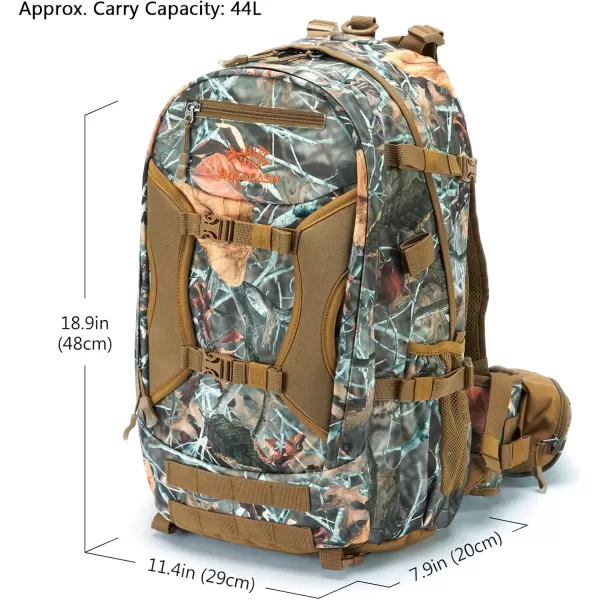 imageBASSDASH Hunting Backpack with BowRifle Holder Removable Waist Belt Rain Cover Camo Water Resistant 44LHp01