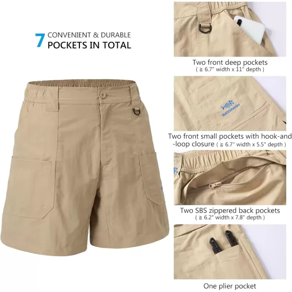 imageBASSDASH Mens 6quot Fishing Shorts UPF 50 Water Resistant Quick Dry Hiking Cargo Shorts with Multi PocketKhaki