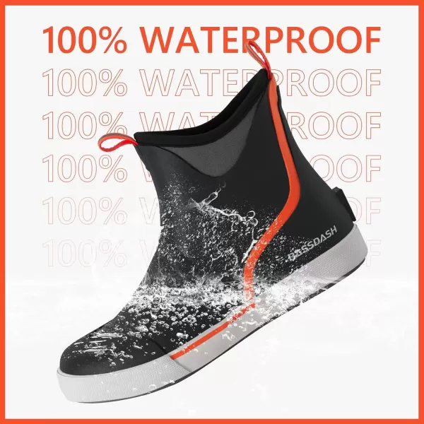 imageBASSDASH Mens 6quot Waterproof Deck Boots with Breathable Lining Antislip Neoprene Rubber Ankle Rain Boots for Fishing BoatingBlack