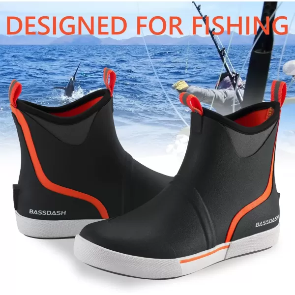 imageBASSDASH Mens 6quot Waterproof Deck Boots with Breathable Lining Antislip Neoprene Rubber Ankle Rain Boots for Fishing BoatingBlack