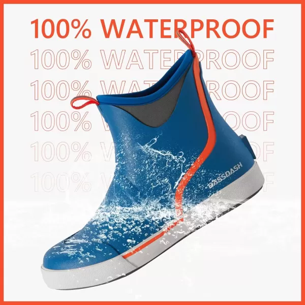 imageBASSDASH Mens 6quot Waterproof Deck Boots with Breathable Lining Antislip Neoprene Rubber Ankle Rain Boots for Fishing BoatingBlue