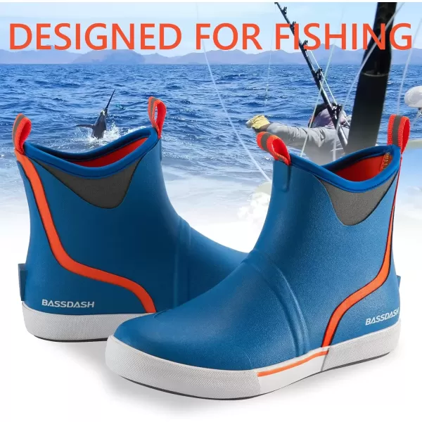 imageBASSDASH Mens 6quot Waterproof Deck Boots with Breathable Lining Antislip Neoprene Rubber Ankle Rain Boots for Fishing BoatingBlue