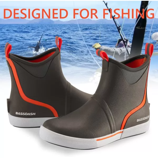 imageBASSDASH Mens 6quot Waterproof Deck Boots with Breathable Lining Antislip Neoprene Rubber Ankle Rain Boots for Fishing BoatingBrown