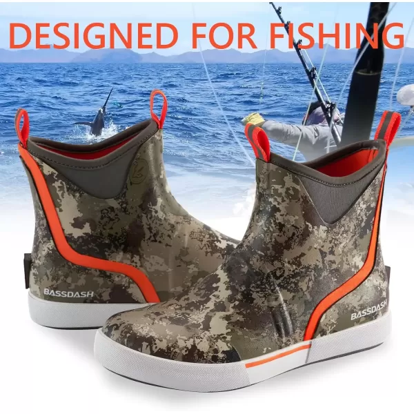 imageBASSDASH Mens 6quot Waterproof Deck Boots with Breathable Lining Antislip Neoprene Rubber Ankle Rain Boots for Fishing BoatingGrunge Camo