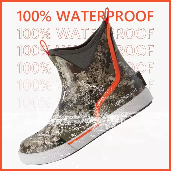 imageBASSDASH Mens 6quot Waterproof Deck Boots with Breathable Lining Antislip Neoprene Rubber Ankle Rain Boots for Fishing BoatingGrunge Camo