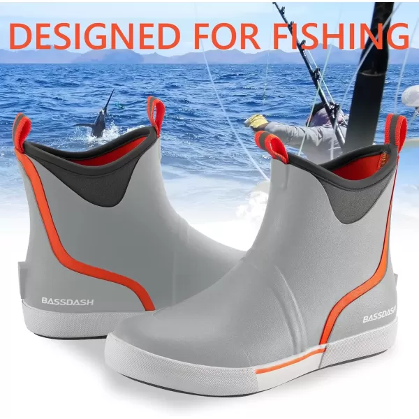 imageBASSDASH Mens 6quot Waterproof Deck Boots with Breathable Lining Antislip Neoprene Rubber Ankle Rain Boots for Fishing BoatingLight Grey